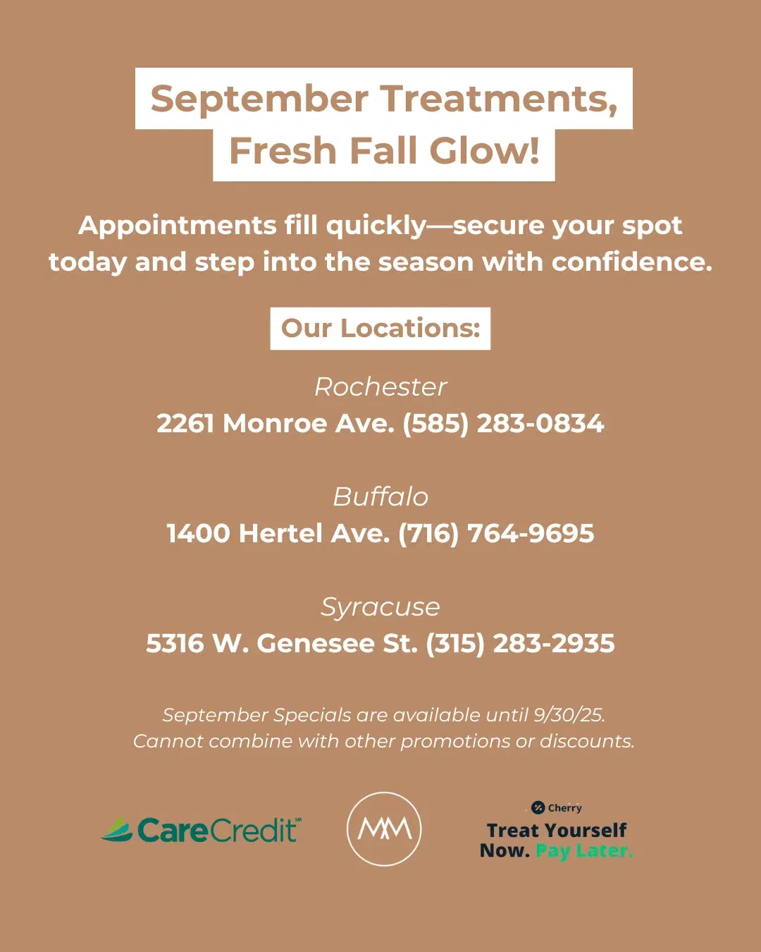 September Treatments, Fresh Fall Glow!